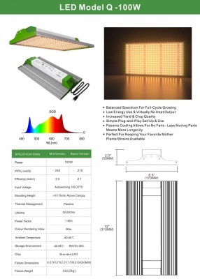 фото led лампа для растений полного спектра hongyi model q, 100w 4000k + 660nm basic